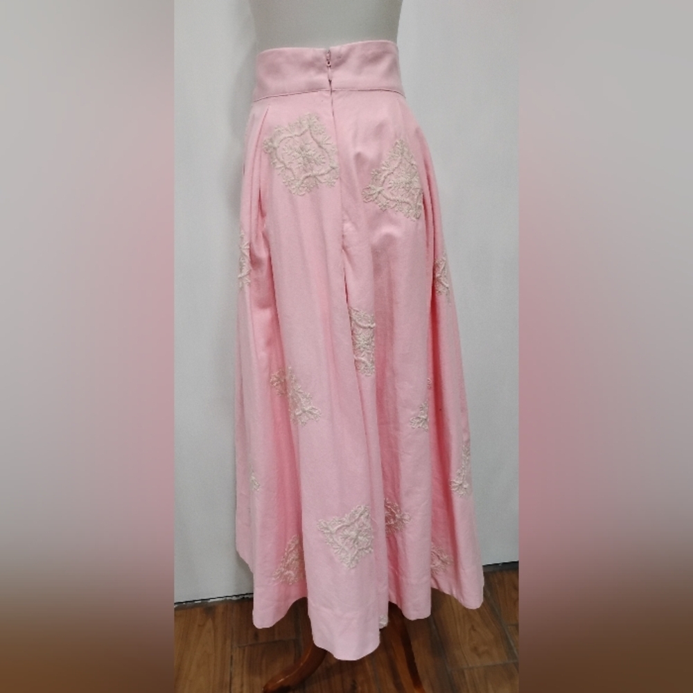 PINK LINEN BLEND PLEATED FULL SKIRT NWT - Picture 2 of 10
